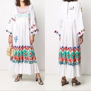 Mira Mikati White Boho Kaftan Maxi Dress Size EU 36